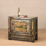 Cabinet 1 Door c 1920 Green Crackle with Green / Yellow Painting