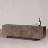 Cabinet - Low Cabinet Blackwash 4 Doors Geometric Design