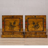 Bedside Cabinet - Gold Lacquer - Black and Red Flowers - 1 Door