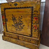 Bedside Cabinet - Gold Lacquer - Black and Red Flowers - 1 Door