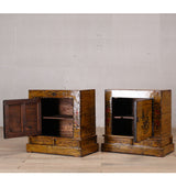 Bedside Cabinet - Gold Lacquer - Black and Red Flowers - 1 Door