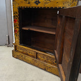 Bedside Cabinet - Gold Lacquer - Black and Red Flowers - 1 Door