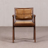 Dining Chair - Wooden Frame with Arms and Leather Cushions