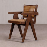 Dining Chair - Wooden Frame with Arms and Leather Cushions