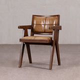 Dining Chair - Wooden Frame with Arms and Leather Cushions