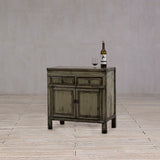 Cabinet - c1920s 2 Doors - 2 Drawers - Pale Olive Green Lacquer