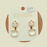 Earrings - Squared Diamante Drop Earrings