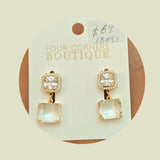 Earrings - Squared Diamante Drop Earrings