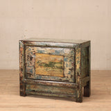 Cabinet 1 Door c 1920 Green Crackle with Green / Yellow Painting