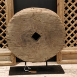 Wheel - Wooden wheel on metal stand c1920s