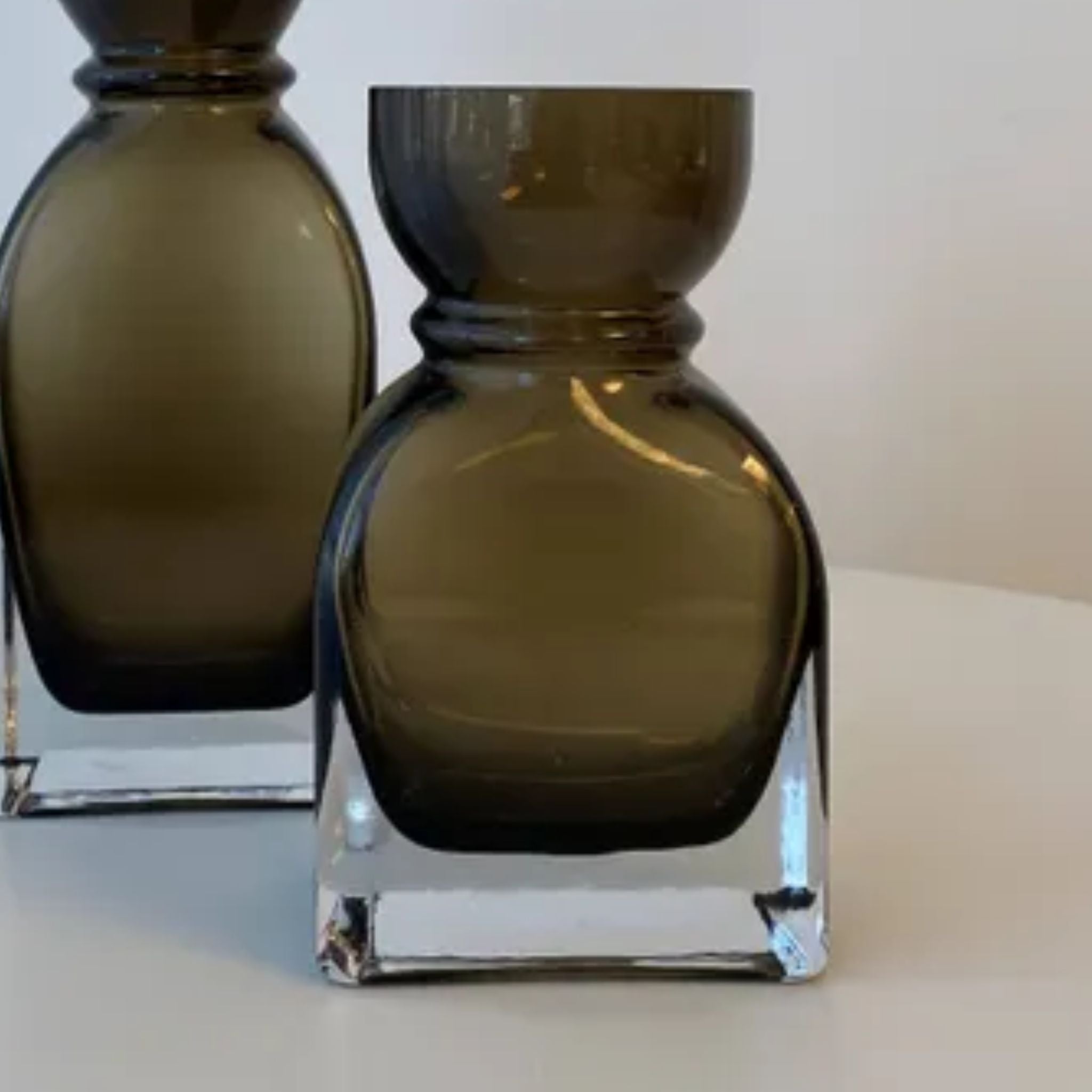Vase - Round Necked Glass - Smoked Olive