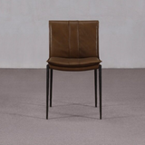 Dining Chair - Brown Full Grain Leather Upholstery and Black Iron Legs