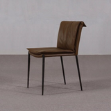 Dining Chair - Brown Full Grain Leather Upholstery and Black Iron Legs