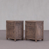 Cabinet - Bedside Cabinet Carved Detail Reclaimed Pine