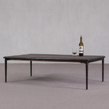 Coffee Table - Dark Stained Wood with Iron Legs