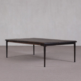 Coffee Table - Dark Stained Wood with Iron Legs