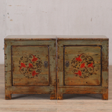 Bedside Cabinet Green Lacquer with Painting