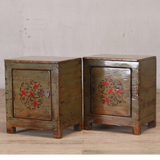 Bedside Cabinet Green Lacquer with Painting