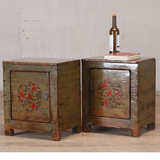 Bedside Cabinet Green Lacquer with Painting