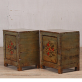 Bedside Cabinet Green Lacquer with Painting