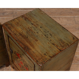 Bedside Cabinet Green Lacquer with Painting