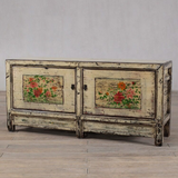 Cabinet - c1900 Creamy White Lacquer with Original Painting