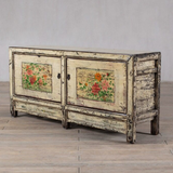 Cabinet - c1900 Creamy White Lacquer with Original Painting