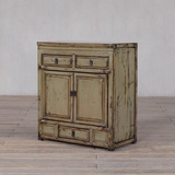 Cabinet - c1920 Pale Olive Green Lacquer - 2 Doors 3 Drawers