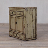 Cabinet - c1920 Pale Olive Green Lacquer - 2 Doors 3 Drawers