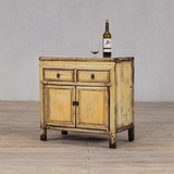 Cabinet - c1920 Creamy Yellow Lacquer - 2 Doors 2 Drawers