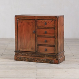 Cabinet - c1920 Burnt Orange/Pink Lacquer - 1 Door 4 Drawers