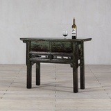 Console - c1900 Green Lacquer 2 Drawers