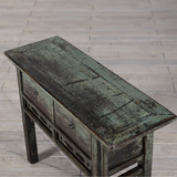 Console - c1900 Green Lacquer 2 Drawers