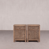 Cabinet - Bedside Cabinet Geometric Carved Design Recycled Fir