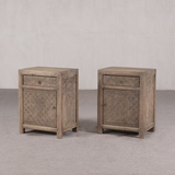 Cabinet - Bedside Cabinet Geometric Carved Design Recycled Fir