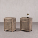 Cabinet - Bedside Cabinet Geometric Carved Design Recycled Fir