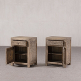 Cabinet - Bedside Cabinet Geometric Carved Design Recycled Fir