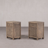 Cabinet - Bedside Cabinet Geometric Carved Design Recycled Fir