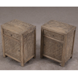 Cabinet - Bedside Cabinet Geometric Carved Design Recycled Fir