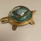 Turtle Brass Paperweight with Magnifying Glass