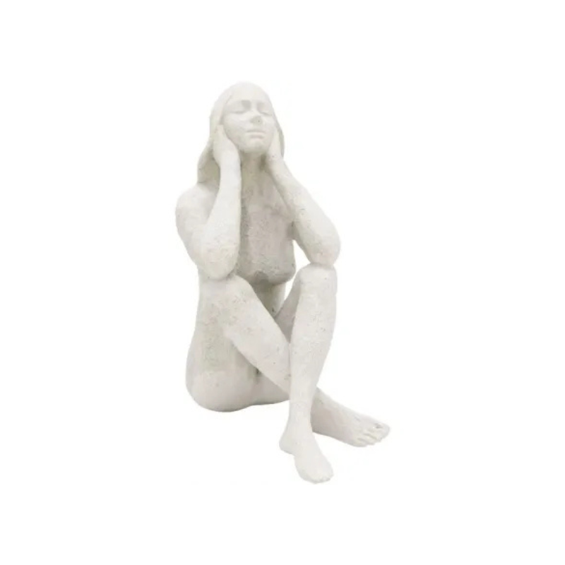 Statue - Seated Lady - White Resin