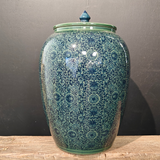 Green / Blue Patterned Ceramic Jar/Urn with Lid