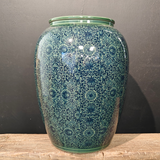 Green / Blue Patterned Ceramic Jar/Urn with Lid