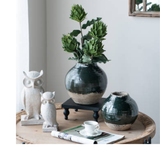 Vase - Ceramic in Green Glaze and Natural Terracotta