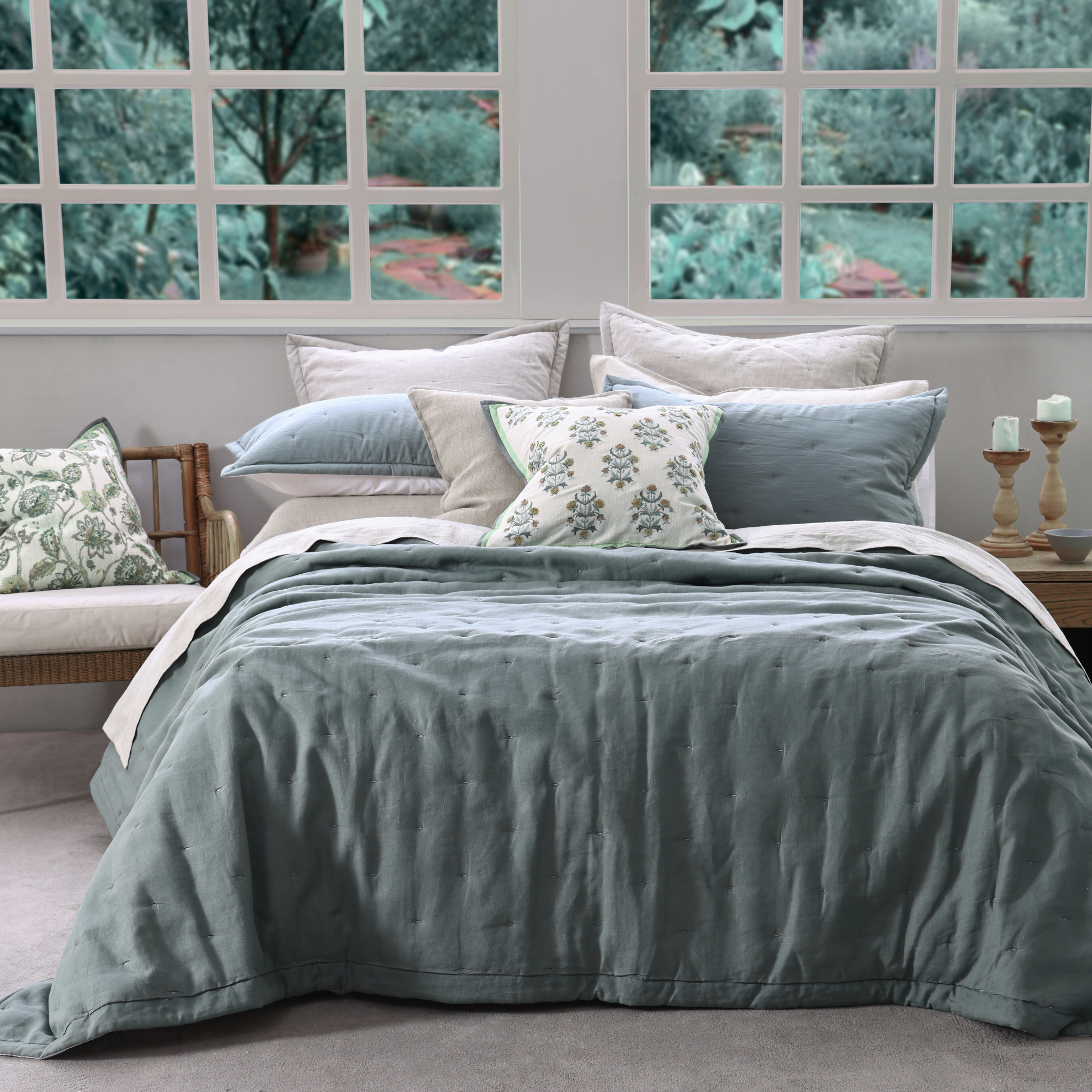 Laundered Linen Bedspread Set