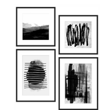 BLACK AND WHITE ABSTRACT FRAMED PRINT WALL ART MULTI SIZE SET OF 4